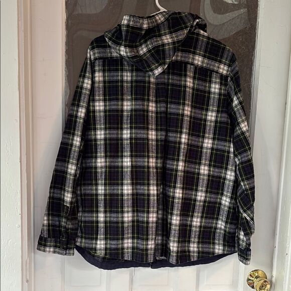LL Bean Men’s Blue and White Plaid Hooded Zip Up Light Jacket Size 2X - Picture 6 of 6